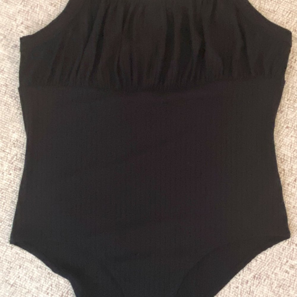 NWT: Ribbed & Ruched Black Tank Top Bodysuit Onesie for Women Wild Fable Size L